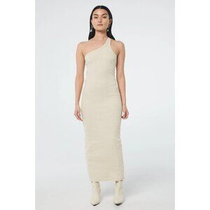 THE LINE BY K Gael Oat Beige Ribbed Jersey Bodycon Maxi Tank Dress, Size L